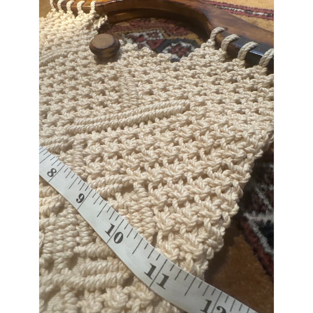 Handmade Crochet Macrame Tote Bag in Cream. OS - Picture 5 of 7